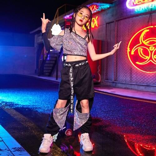 Jazz Dance Costumes ChildrenS Sequin Sliver Single Sleeved Hiphop Pants Ballroom Hip Hop Clothes Street Dance Outfits DN9852