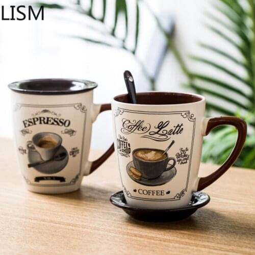 Retro Simple with Spoon with Lid Coffee Milk Mug Travel Christmas Mugs Luxury Nordic Mug Creative Girl Personalised Mug Enamel