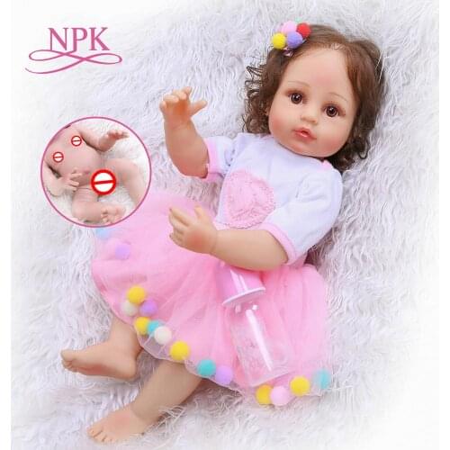 55cm NPK bebe doll reborn toddler girl pink dress baty toy very soft full body silicone girl doll