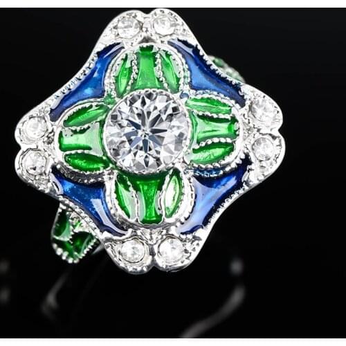 Fashion Cubic Zirconia Rings for Women Square Enamel Couple Wedding Party Ring Silver Color Luxury Jewelry Gift