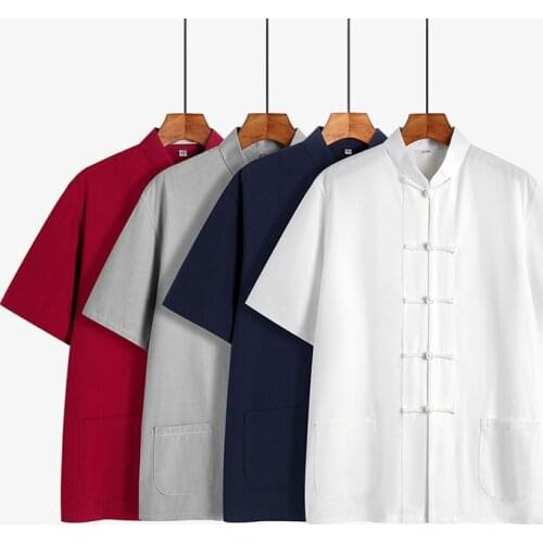 Mens 100% Cotton Solid Jacket Traditional Chinese Tang Suit Coat Long Sleeve Kung Fu Tai Chi Uniform Plus Size 4XL