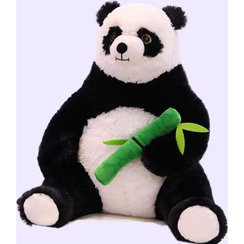 50CM Nice Reallife Panda with Bamboo Leaves Plush Toys Soft Cartoon Animal Black and White Panda Stuffed Doll Kids Gifts