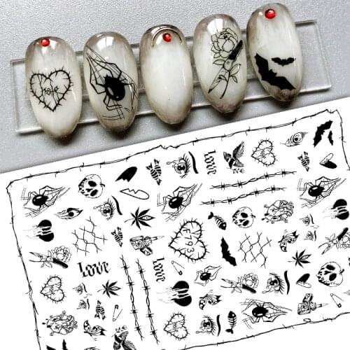 10PCS Christmas and Halloween Nail Art Sticker Bow Elk Snowflake Star Nail Slider Skull Lips Snake Nail Art Decal