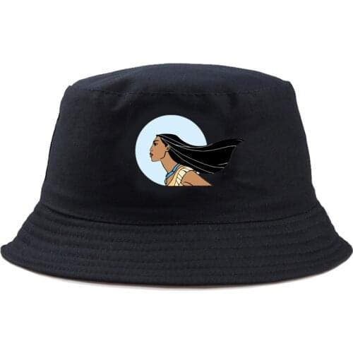 Disney Pocahontas Panama Hat Cotton Graphic Kids Bucket Hat Casual Harajuku Style Fishing Hat Outdoor Cartoon Seaside Beach Hat
