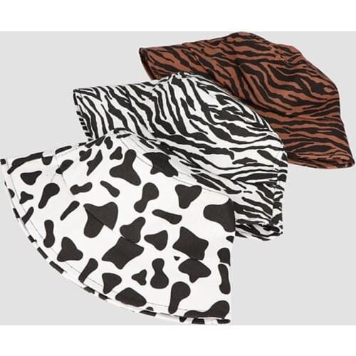 New Style Women Bucket Hat Black White Zebra Leopard Pattern Spring Summer Cap Hip Hop Panama Beach Fisherman Sun Hat Wide Gift