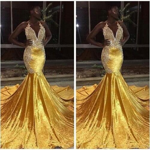 Prom Dresses For Black Girl Long Mermaid Halter Lace Appliques Evening Gowns Backless Prom Wear