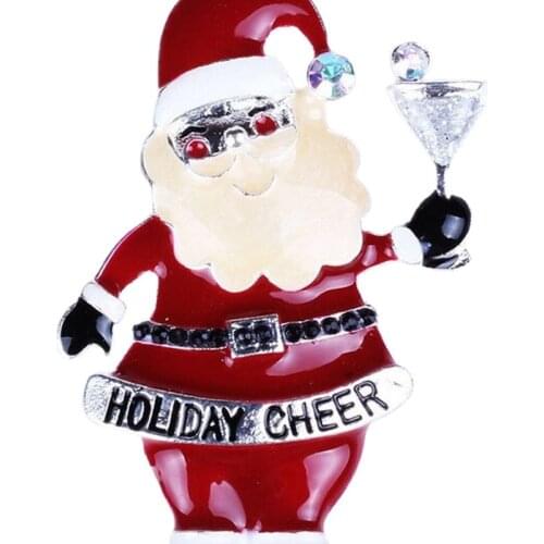 Holidays Xmas Gift Enamel Christmas Rhinestone Santa Claus Holiday Cheer Pin Brooch
