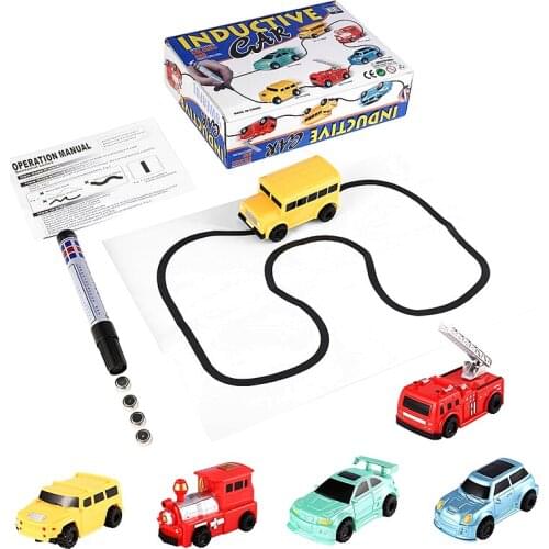 Enlighten Pen Draw toy railroad Inductive Trains Childrens RC Train Tank Toy Car Draw Lines Induction Rail Track Car Kids