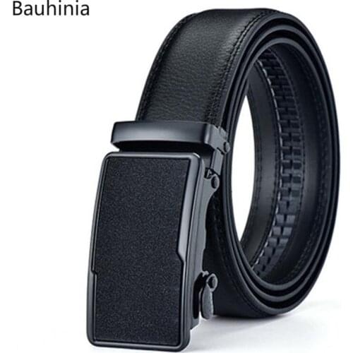 Bauhinia New Male Designer Automatic Buckle Leather Belt With Mens Black Belt Simple Buckle Business 3.5CM Belt