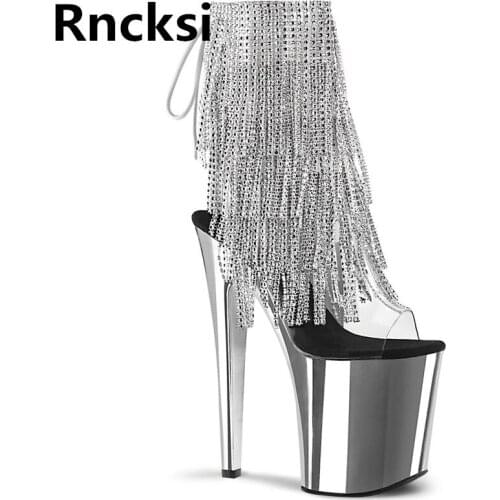 Rncksi Shinning Tassel Women Shoes 20cm High Heel Platforms Pole Dance/Performance Star/Model 20cm Sandals Party Wedding Sandals