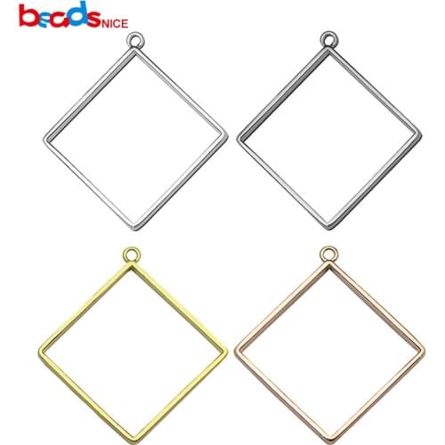 925 Sterling Silver Square Charms Hollow Glue Blank Pendant Tray Bezel Setting Charm Handmade Jewelry Accessories ID35989