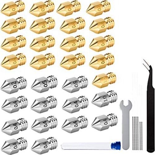 3D Printer Nozzle, 0.4Mm MK8 Nozzles, 30 Pieces Extruder Nozzle for 1.75 Mm Filament 3D Printer with Nozzle Cleaner Tool