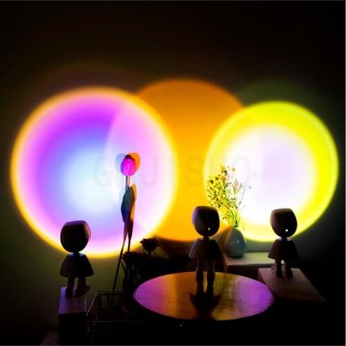 USB Robot Rainbow Sunset Red Projector Led Sun Projection Atmosphere Night Light Desk Lamp for Home Bedroom Cafe Wall Decoration