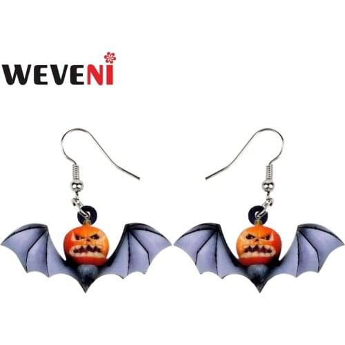 WEVENI Acrylic Fashion Halloween Pumpkin Bat Earrings Drop Dangle Trendy Anime Jewelry For Women Girls Female Original Charms