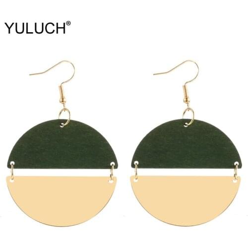 YULUCH 2019 Fashion Pop Jewerly Round Drop Earrings Women Jewelry Ethnic African Semicircular Wooden Gold Metal Pendant Earrings