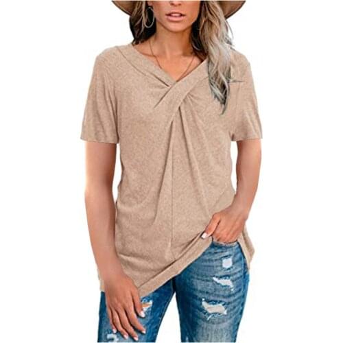 2021 Summer New Leisure Fashion Long Short Sleeve T-Shirt Womens V-Neck Neckline Kink Leisure T-Shirt Black Gray Multicolor