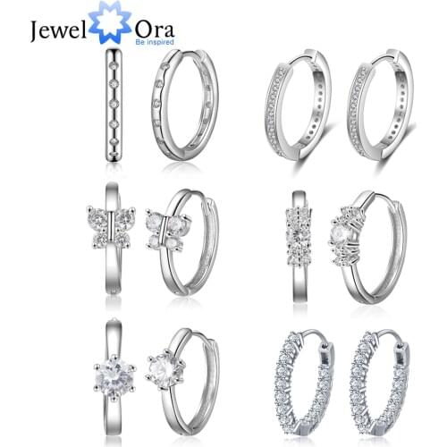 Solid 925 Sterling Silver Hoop Earrings for Women Round Circle Earrings with Zirconia Silver 925 Jewelry (Jewelora EA102005)