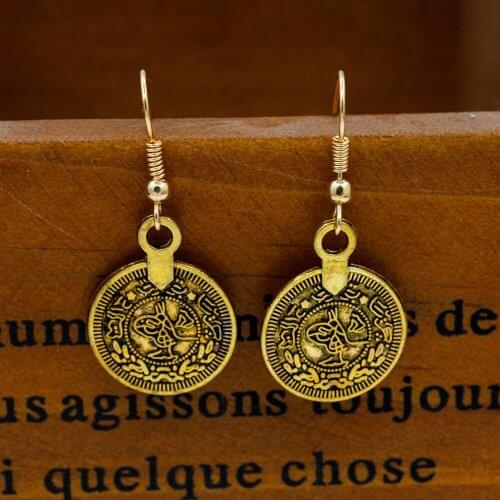 Ancient Figures Vintage Bronze Silver Plated Round Pendant Drop Earrings Dangle Earrings for Women