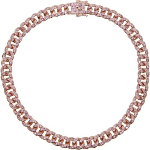 Iced Out Miami Rose Gold Zircon Cuban Link Pink Necklace Chain Full CZ Bling Punk Bling Bling Charm Choker Hiphop Women Jewelry