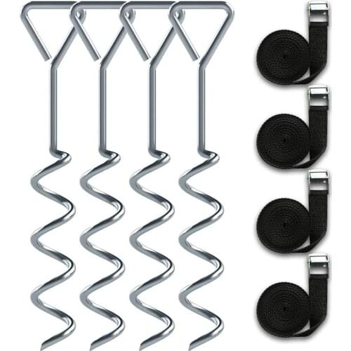 1 Set Heavy Duty Trampoline Parts Corkscrew Shape Steel Stakes Anchor Kit For Trampolines-Set Of 4 Anchor 4 Strong Belt