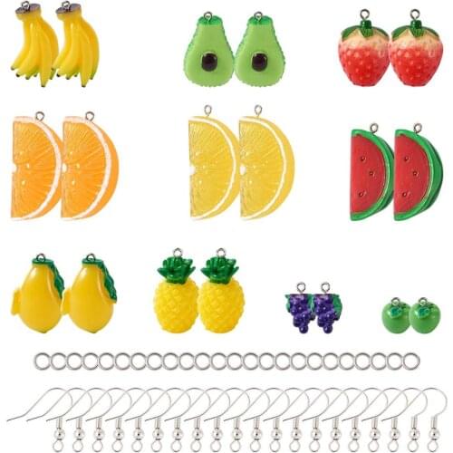 1Set Mixed Color Fruit Resin Pendants Kits with Brass Hooks for Earring Braclet Necklace Kids Jwelry DIY Making Accessories