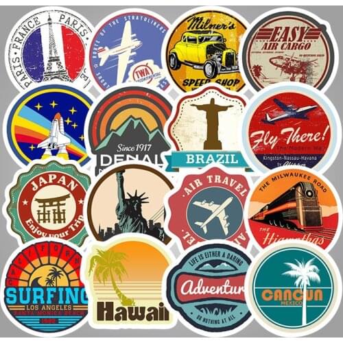 10/30/50PCS Retro Fashion Travel Sticker Phone Skateboard Laptop Notebook Luggage Kid Sticker Toy Waterproof Graffiti Cartoon