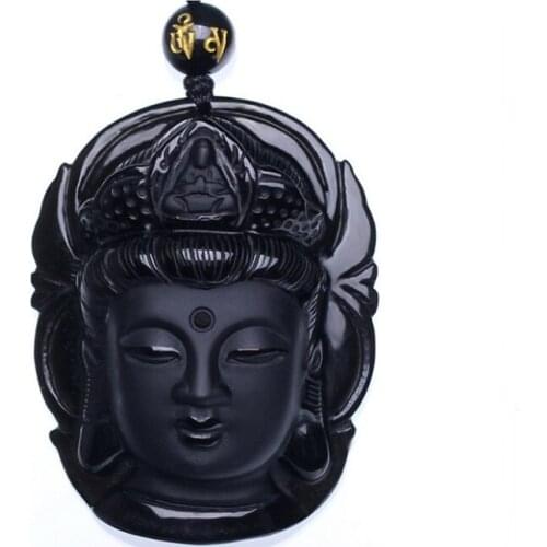 100% Natural Curtain jewelry Obsidian Scrub Pendant Black Guanyin Head Pendants Transhipped Buddha Head