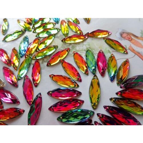 100pcs navette shape flatback loose gem stone muticolor sew on Rhinestones 8*26mm crystal Accessories