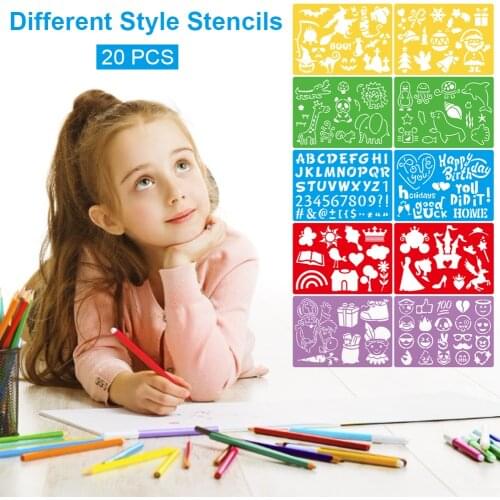20 Pcs/Set Children DIY Drawing Stencils Hollow Board Set Painting Supplies Drafting Tool Art Drawing Template For Kids