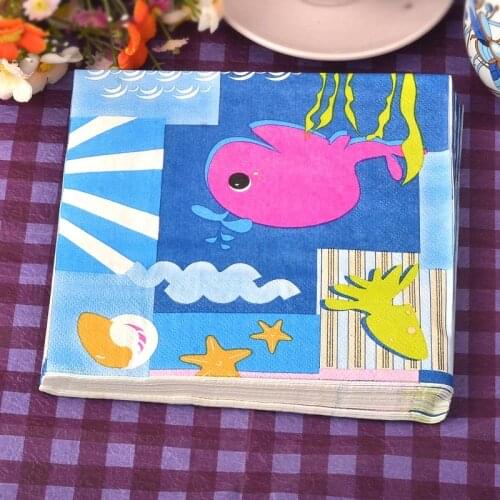 20 Cartoon Napkin paper blue tissue decoupage servilletas wedding birthday party Christmas octopus seahorse starfish home decor