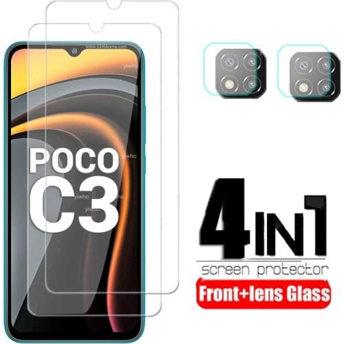 4 IN 1 For Xiaomi Poco C3 X3 M2 Screen Protector Camera Lens Protector Tempered Glass For Xiaomi Poco XIAO MI C3 x c 3 m 2 Glass