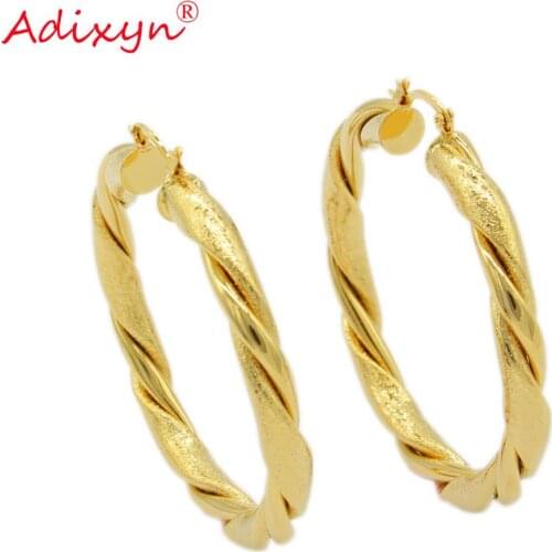 Adixyn 24k gold African Big Hoop Earrings for Women Gold Color&Brass Twisted Earring Arab/Ethiopian Jewelry Gifts N10085