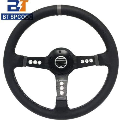 SPCOOC Car Sport PVC Leather 14Inch 350mm Steering Wheel Universal Racing Sport Rally Race Steering Wheel Black With Two Logo
