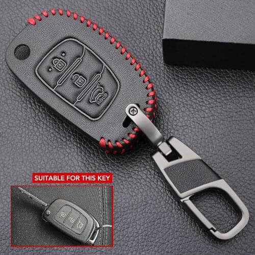 Car Styling Car Leather Key Case For Hyundai Creta I10 I20 Tucson Elantra Santa Fe 3 Button Remote Flip Fob Cover