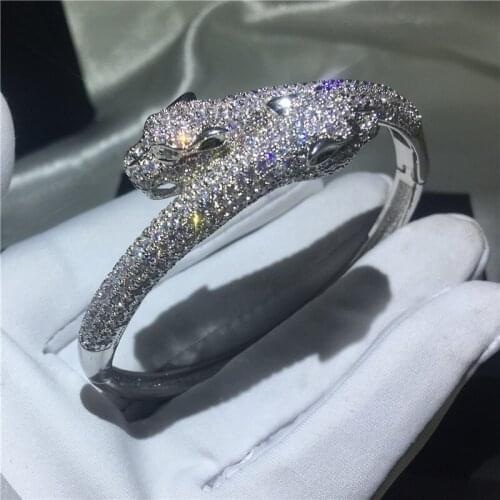 Luxury Leopard bracelet Mirco Pave 380pcs cubic zirconia White Gold Filled Party bangle for women wedding accessaries
