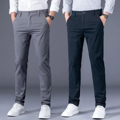 Outdoor Casual Sports Pants Youth Men Spring Summer Thin Breathable Cotton Slim Stretch Straight Trousers Business Casual Pants