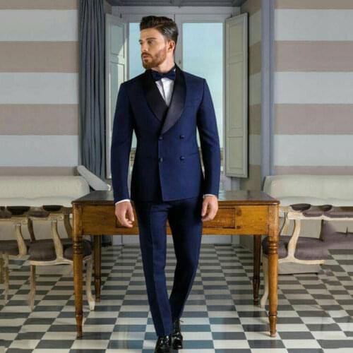 Double Breasted Groom Tuxedo Navy Blue Classic Suits Men Wedding Suits Best Man Blazer Costume Homme Slim Fit Terno Masculino
