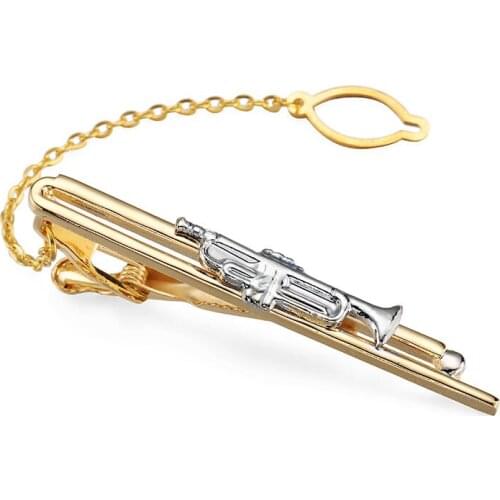 DY new fashion mens business suits, suit tie, classic style music equipment, gold and silvery trumpet tie clip