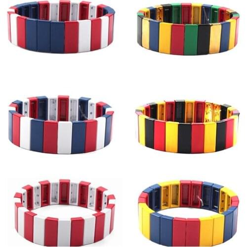 Square Colorblock Enamel Stretch Tile Bracelet Candy Beads Bracelet Handmade Rainbow Stackable Friendship Christmas Bracelet