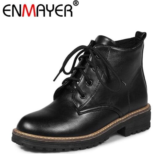 ENMAYER 2018 New style Round Toe Short Plush Boots Women Pointed toe Shoes Woman Chunky Flat with woman ZYL054