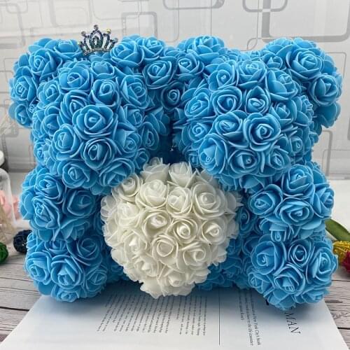 Hot 25/40cm Artificial Rose Heart Teddy Bear Handmade Bear of Roses For Women Valentines Day Wedding Bithday Gift