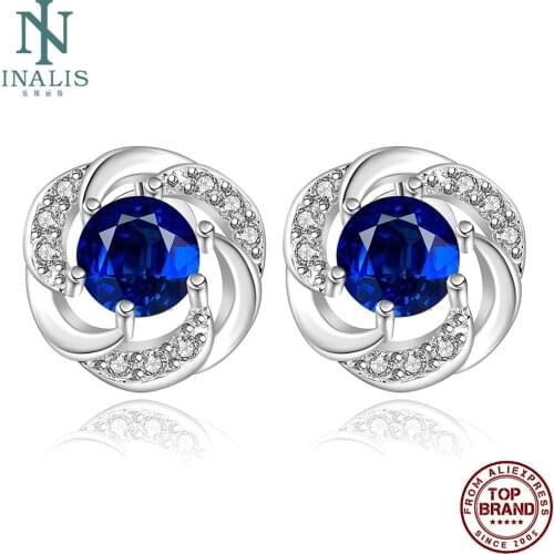 INALIS Flower Design Stud Earrings For Women Inlay Clear Zircon Earring Charm Elegant Fit Prom Birthday Fashion Jewelry Gifts