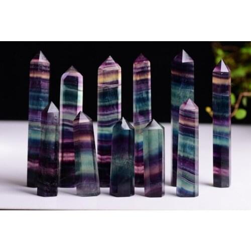 Natural Hexagonal Crystal Quartz Healing Fluorite Wand Stone Purple Green Gem Home Decoration Mineral Ornament Magic