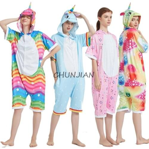 Woman And Girls One Piece Kigurumi Summer Short Sleeve Unicorn Pajamas One Piece Onesies For Adult Boys Wolf Onesie