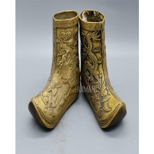 China Brass Statue Luck Wealth Dragon And Phoenix Copper Shoes Metal Crafts Home Decoration