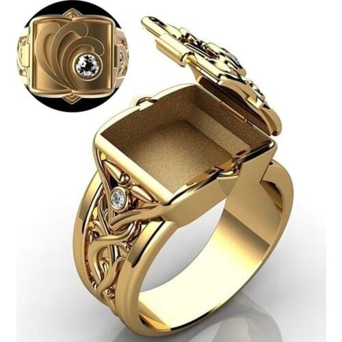 Fashion Europe Style Storage Ring Unisex Punk Hip Hop Cross Vine Secret Compartment Rings Jewelry For Male Anniversary Gift