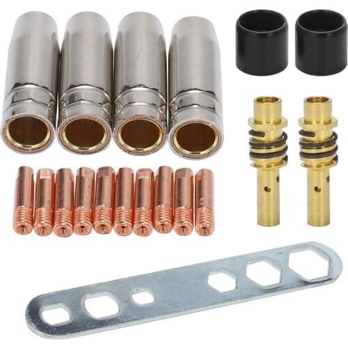 19Pcs Welding Torch Nozzle Part Kit Conical Nozzle Sleeve Rod Tool Set for Binzel 15Ak Welder Accessories