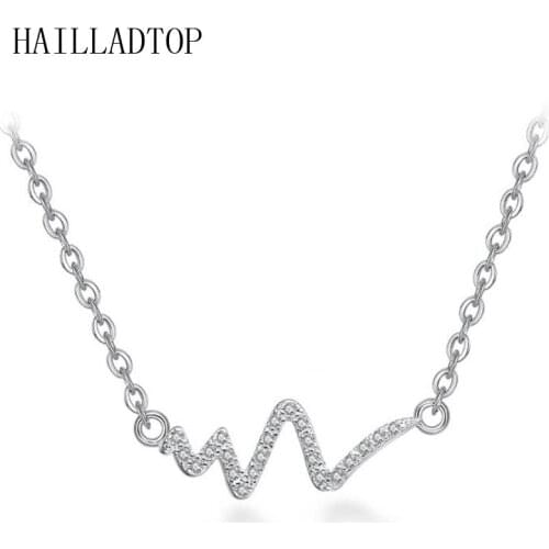 HAILLADTOP Silver Short Necklace Female Necklace Female Wave Heart Chic Ecg Pulse Plated Charm Pendent Romantic Love Jewelry