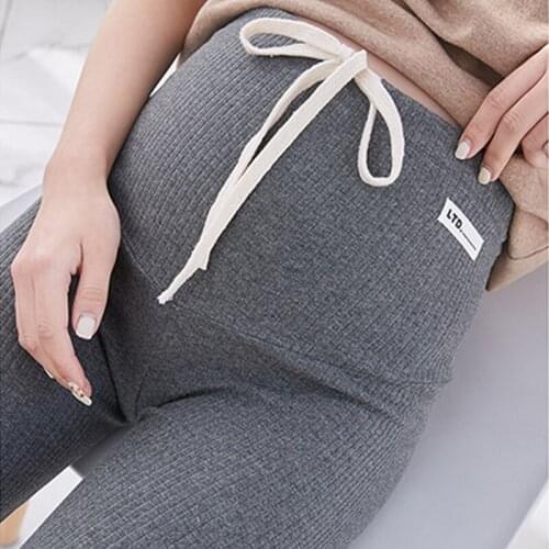 Pregnant womens leggings with knitted vertical thread to support the belly of nine pants spring and autumn