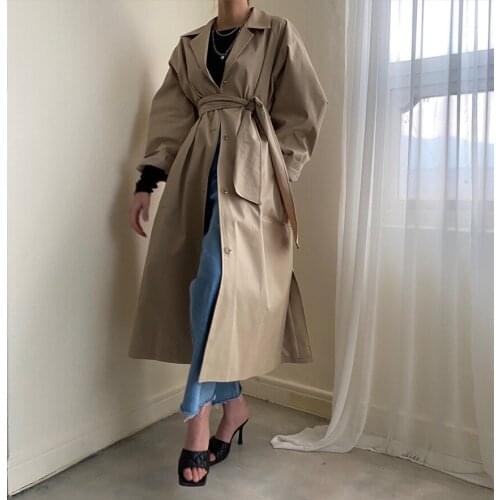 Best selling new 2021 ladies lapal collar fashion long sleeve trench outerwear plus size female overcoats